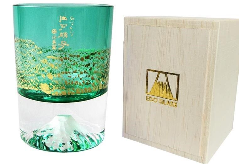 Tajima Fuji Sake Glass in Wooden Box