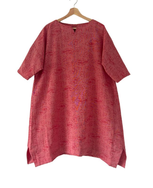 Upcycled Wool Kimono Tunic Top - Pink Geometric