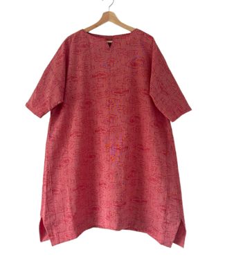 Upcycled Wool Kimono Tunic Top - Pink Geometric