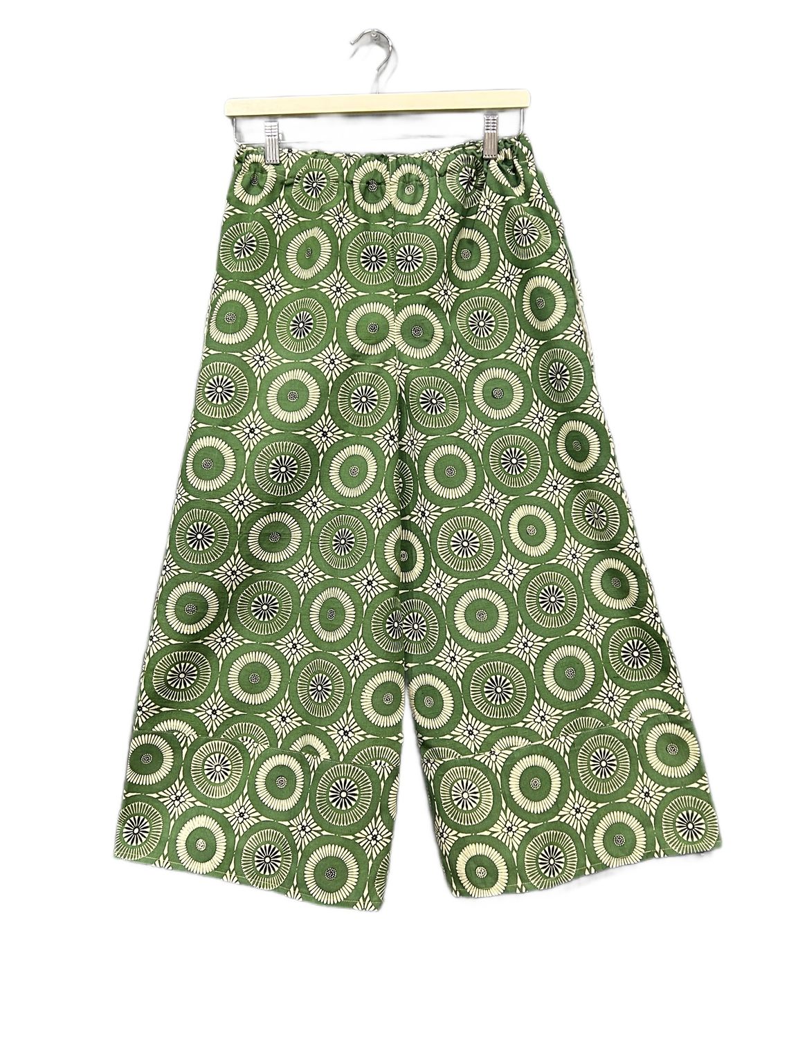 Oshima Silk Pants  – Green with Geometric Floral Pattern