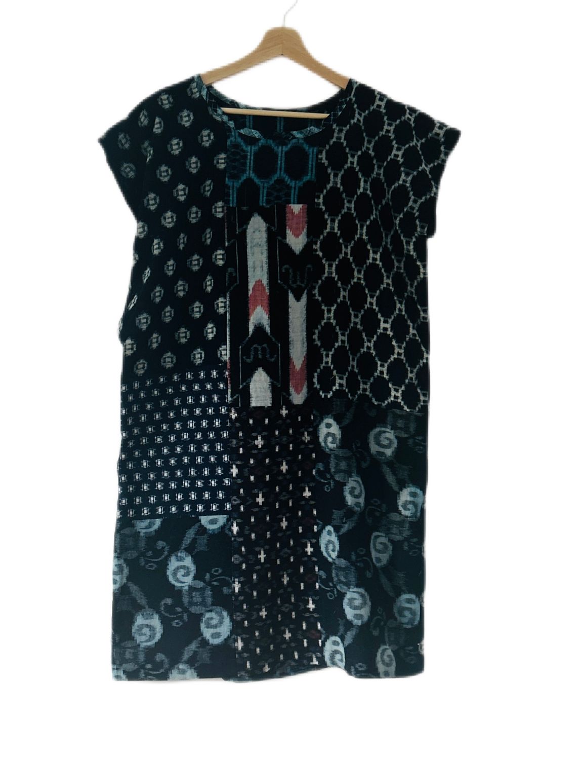 Vintage Kasuri Cotton Patchwork Tunic Top