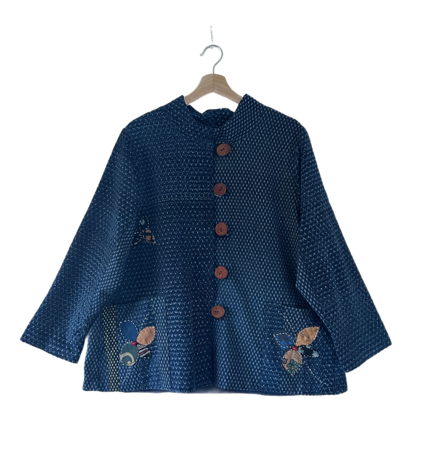 Reversible Vintage Kasuri Cotton Jacket with Sashiko Stitching
