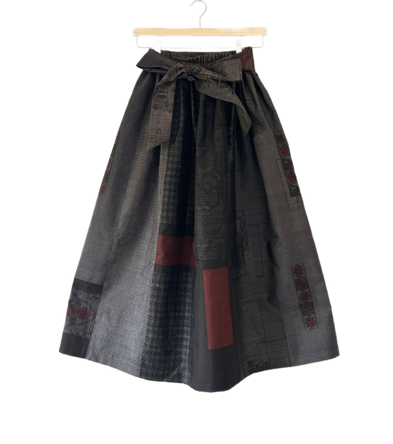 Upcycled Oshima Silk Panel Skirt - Brown