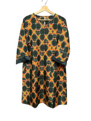 Upcycled Silk Kimono Tunic Top - Dark Green/Orange