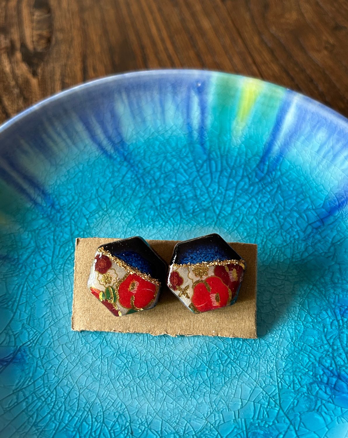 Mino Ware Earrings/Navy Floral B