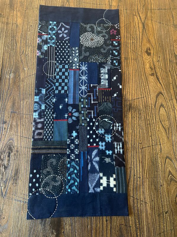 Vintage Kasuri Cotton Table Runner/Tapestry with Sachiko Stitching