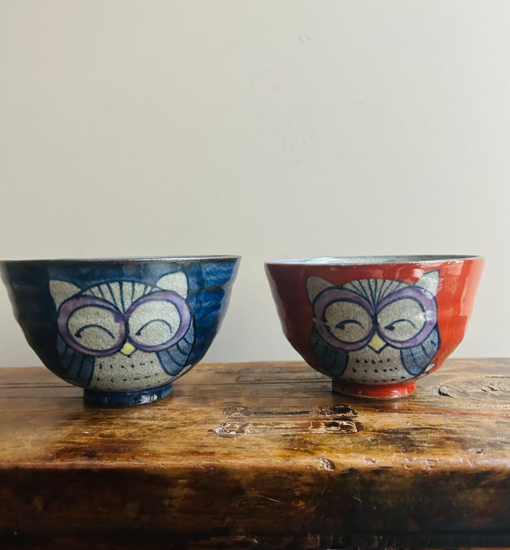 Hasami Ware Hand-painted Owl Bowl - Two Colours