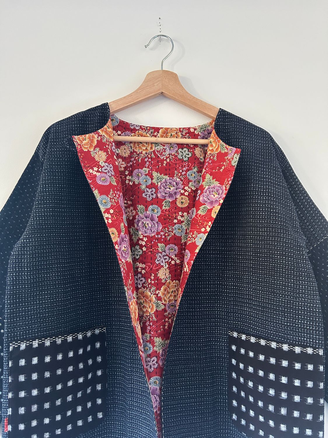 Vintage Kasuri Cotton Jacket with Sashiko Stitching