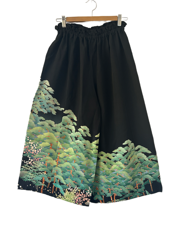 Upcycled Silk Kimono Pants - Pine Forest