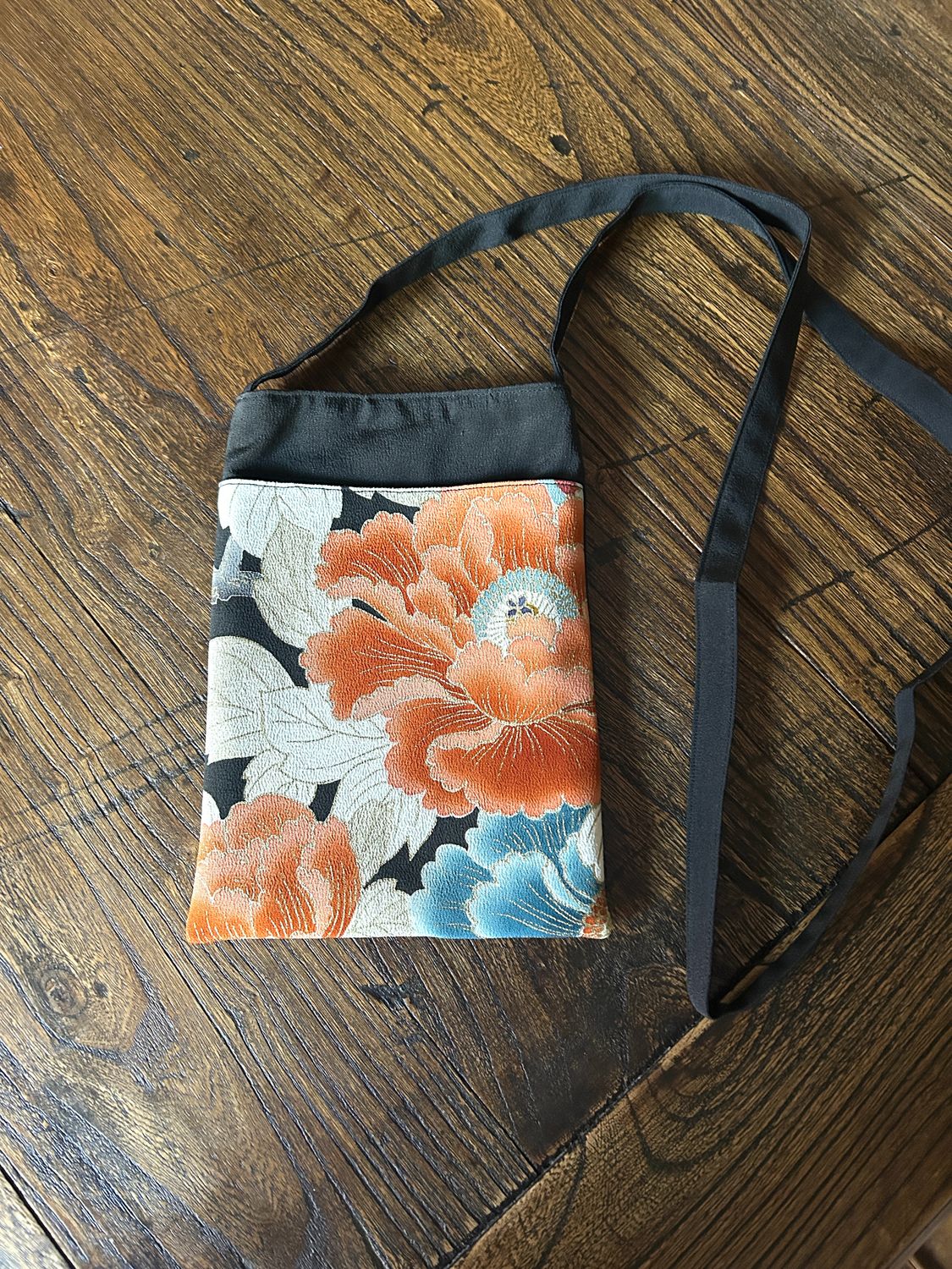 Upcycled Silk Kimono Pochette - Peonies
