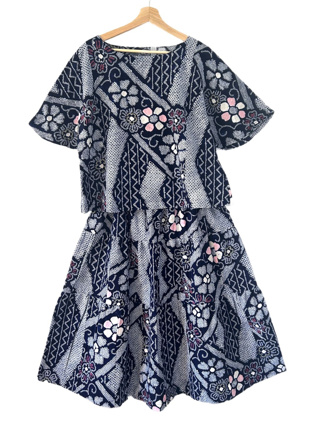 Arimatsu Shibori Cotton Set – French Sleeve Top &amp; Skirt