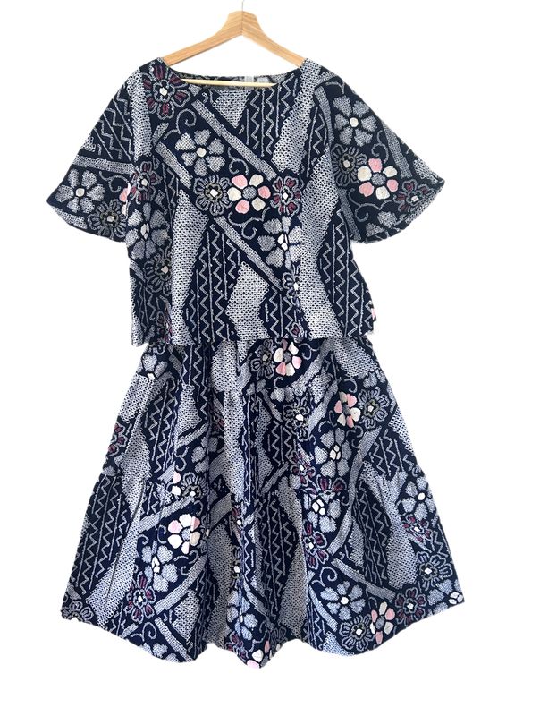 Arimatsu Shibori Cotton Set – French Sleeve Top &amp; Skirt