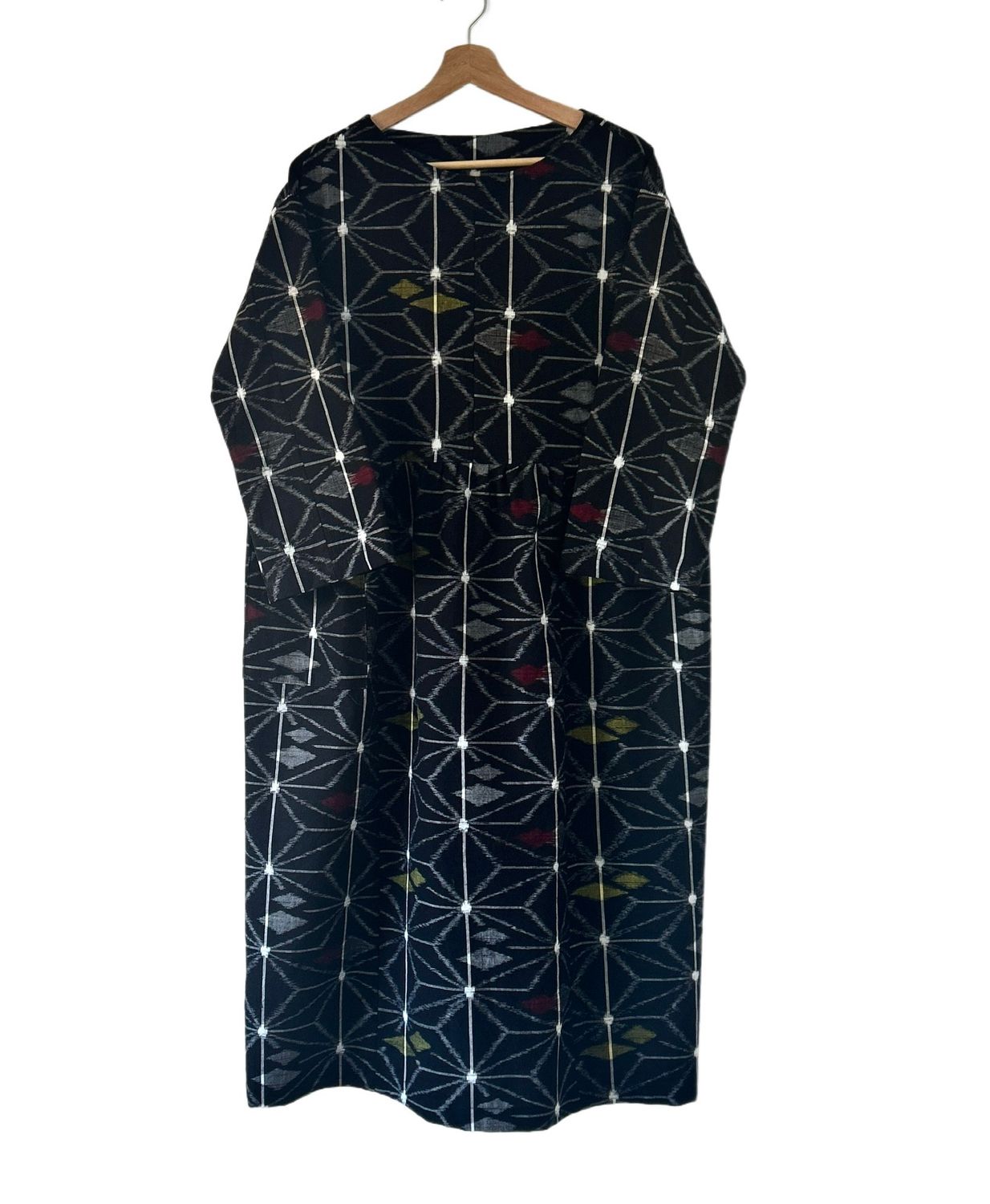 Vintage Kasuri Cotton Dress - Hemp Leaf Pattern