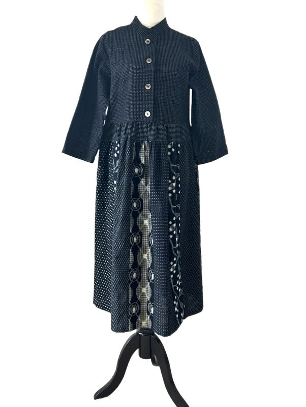 Vintage Kasuri Cotton Stand Collar Dress