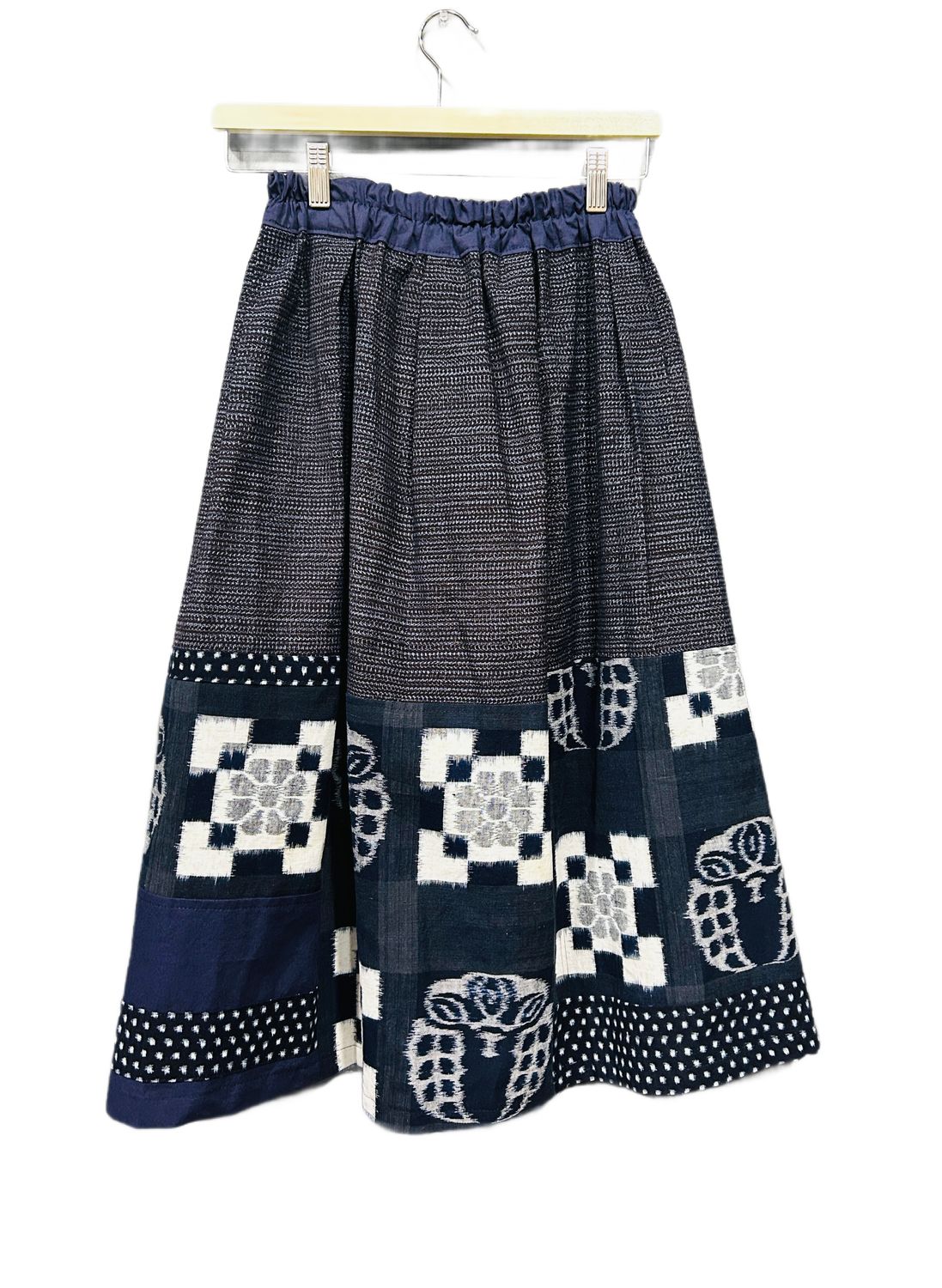 Vintage &quot;Pictorial Kasuri&quot; Cotton Patchwork Skirt