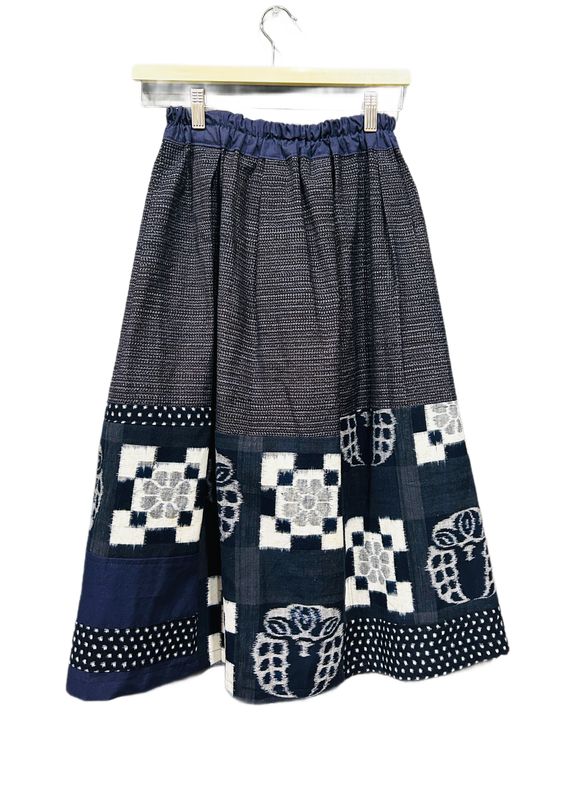 Vintage &quot;Pictorial Kasuri&quot; Cotton Patchwork Skirt