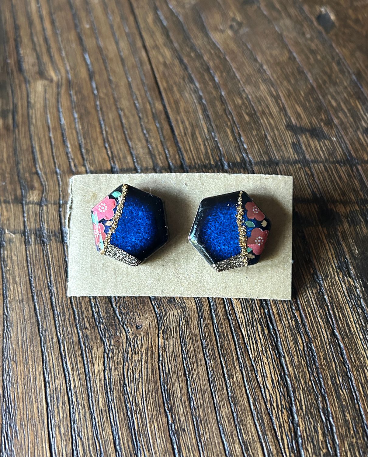 Mino Ware Earrings Navy Floral A