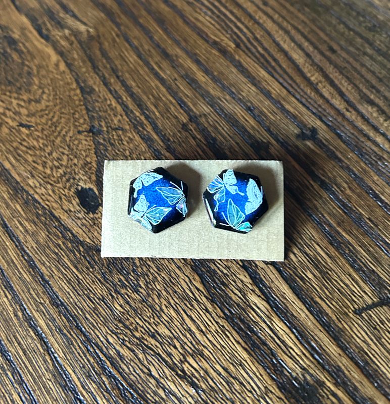 Mino Ware Earrings - Navy Butterfly