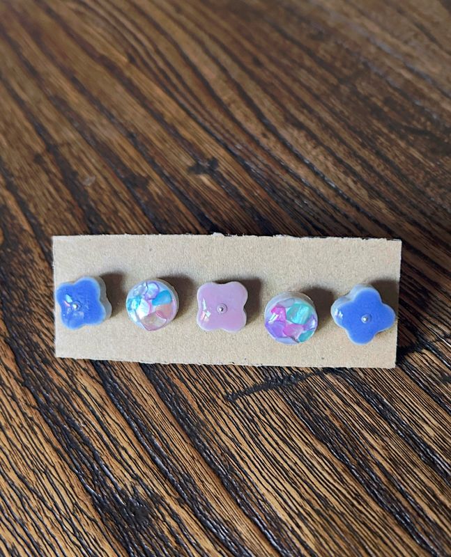 Hydrangea Ceramic Tile Earring Set - 5 Pieces