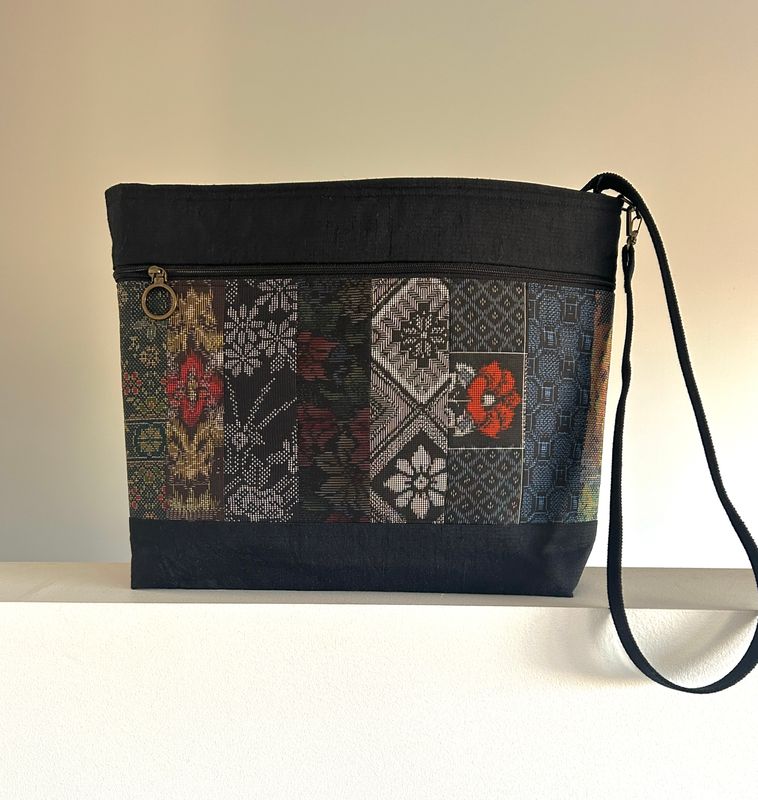 Vintage Oshima Silk  Panel Shoulder Bag