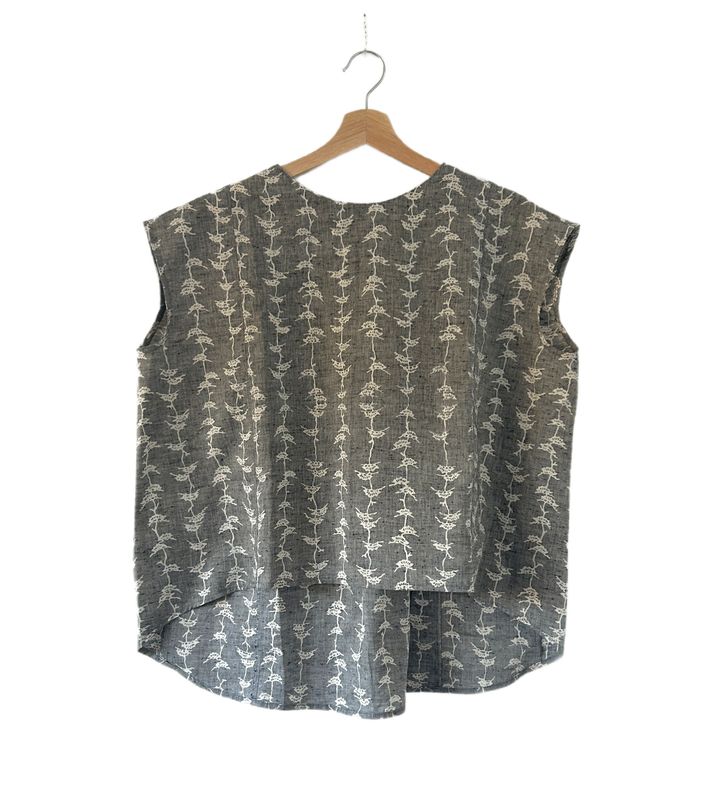 Upcycled  French Sleeve Yukata Top - Gray/Weeping Pine