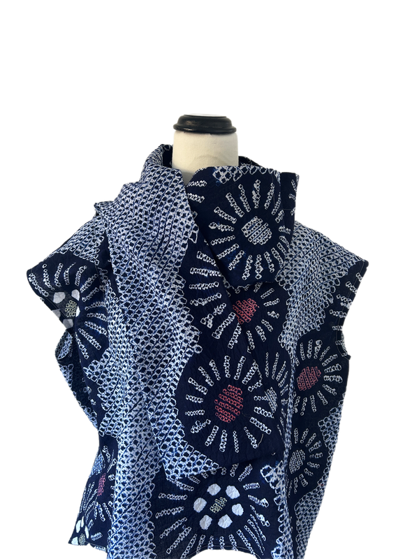 Arimatsu Shibori French Sleeve Cotton Top &amp; Scarf