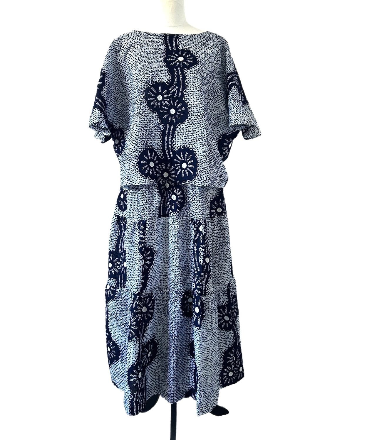 Arimatsu Tie Dye Cotton Set 2 - French Sleeve Top &amp; Skirt
