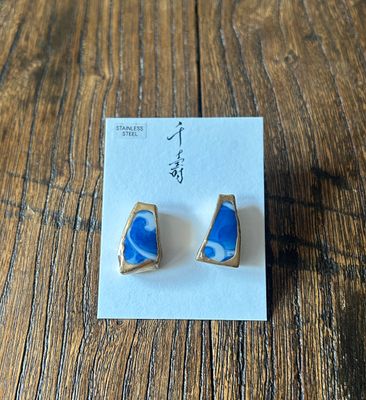 Kintsugi(金継ぎ) Earrings  - Blue Arita Ware