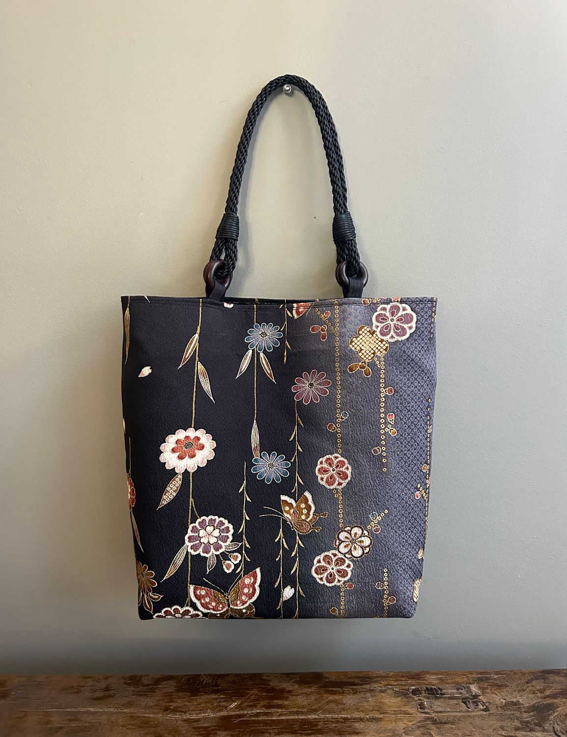 Silk Kimono Tote Bag - Flowers &amp; Butterfly