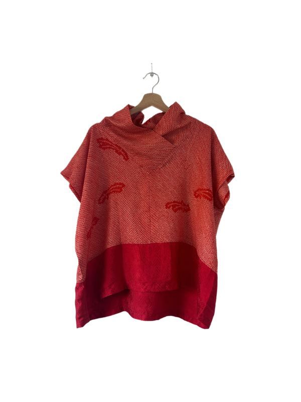 Shibori-dyed High Neck  Silk Top - Crimson Scarlet