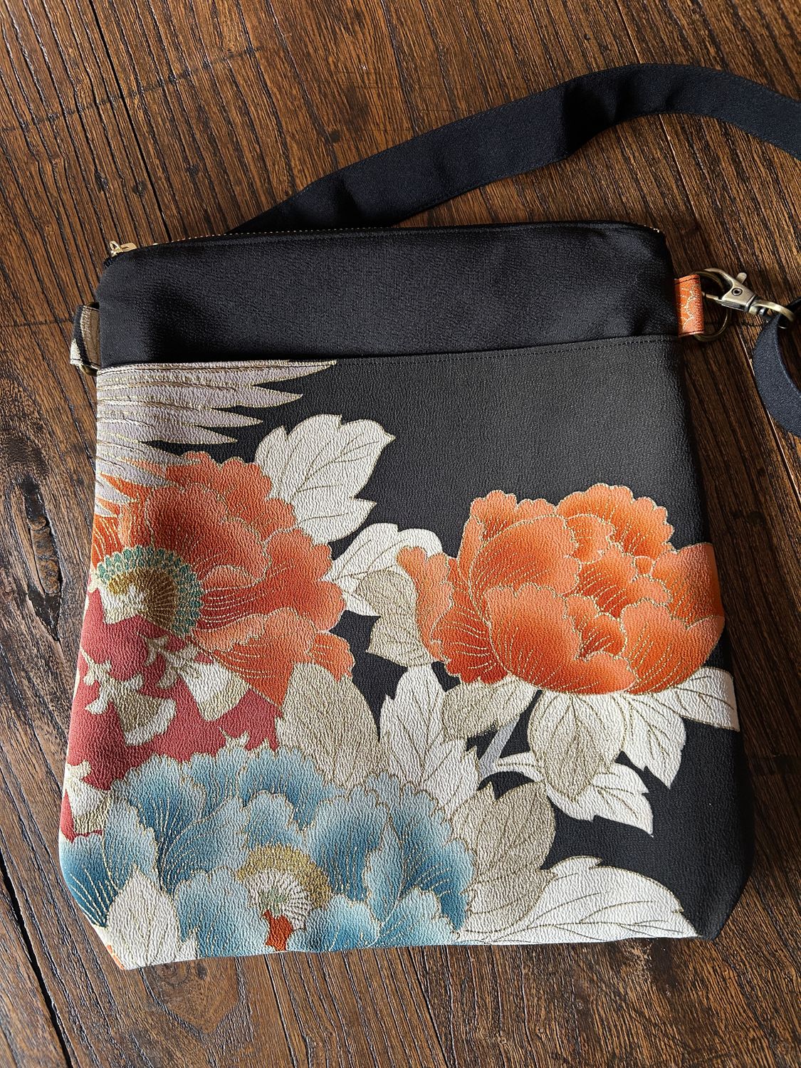 Silk Kimono Shoulder Bag -  Peonies