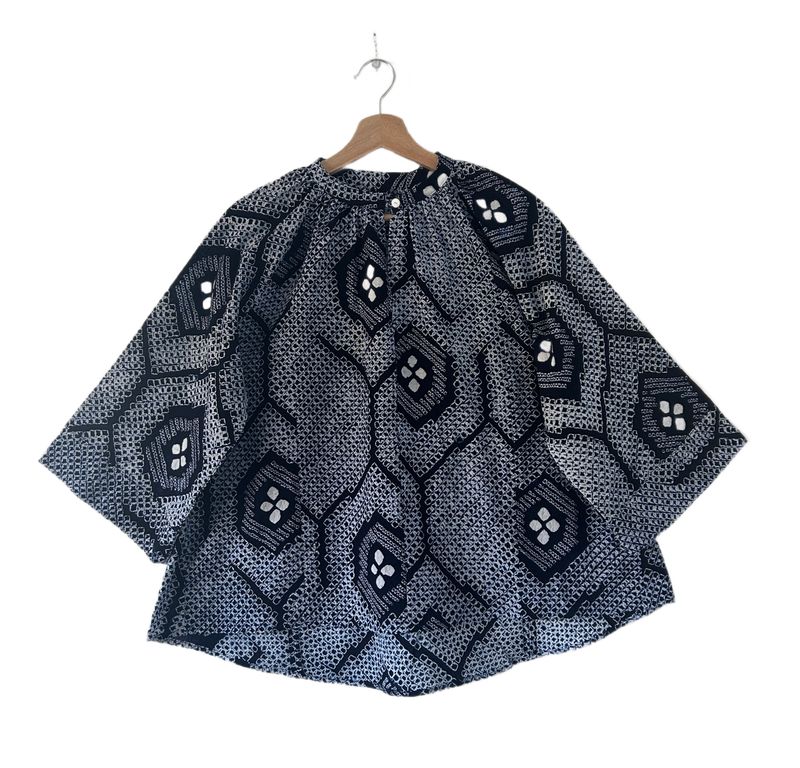 Upcycled Shibori Tie-dye Cotton Blouse - Indigo