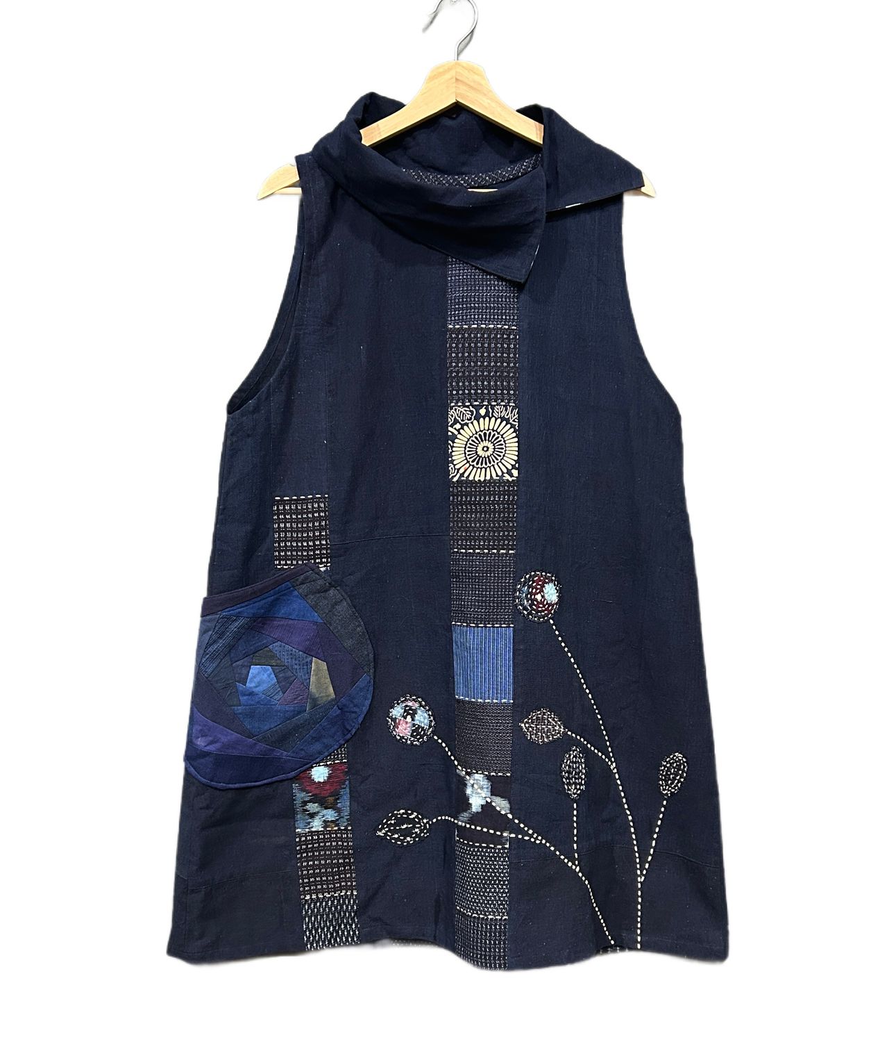Vintage Kasuri Cotton Patchwork Tunic/Dress with Sashiko Stitching