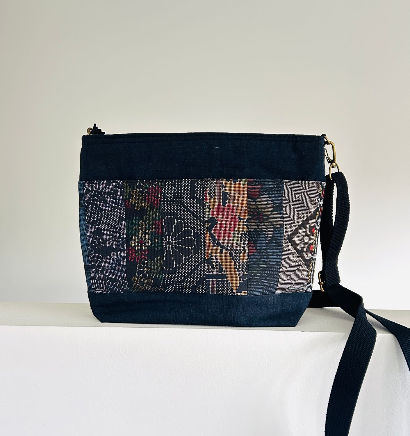 Vintage Oshima Silk Panel Shoulder Bag