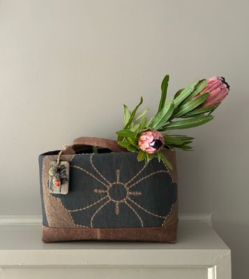 Bamboo Basket Bag Wrapped in Persimmon Cotton