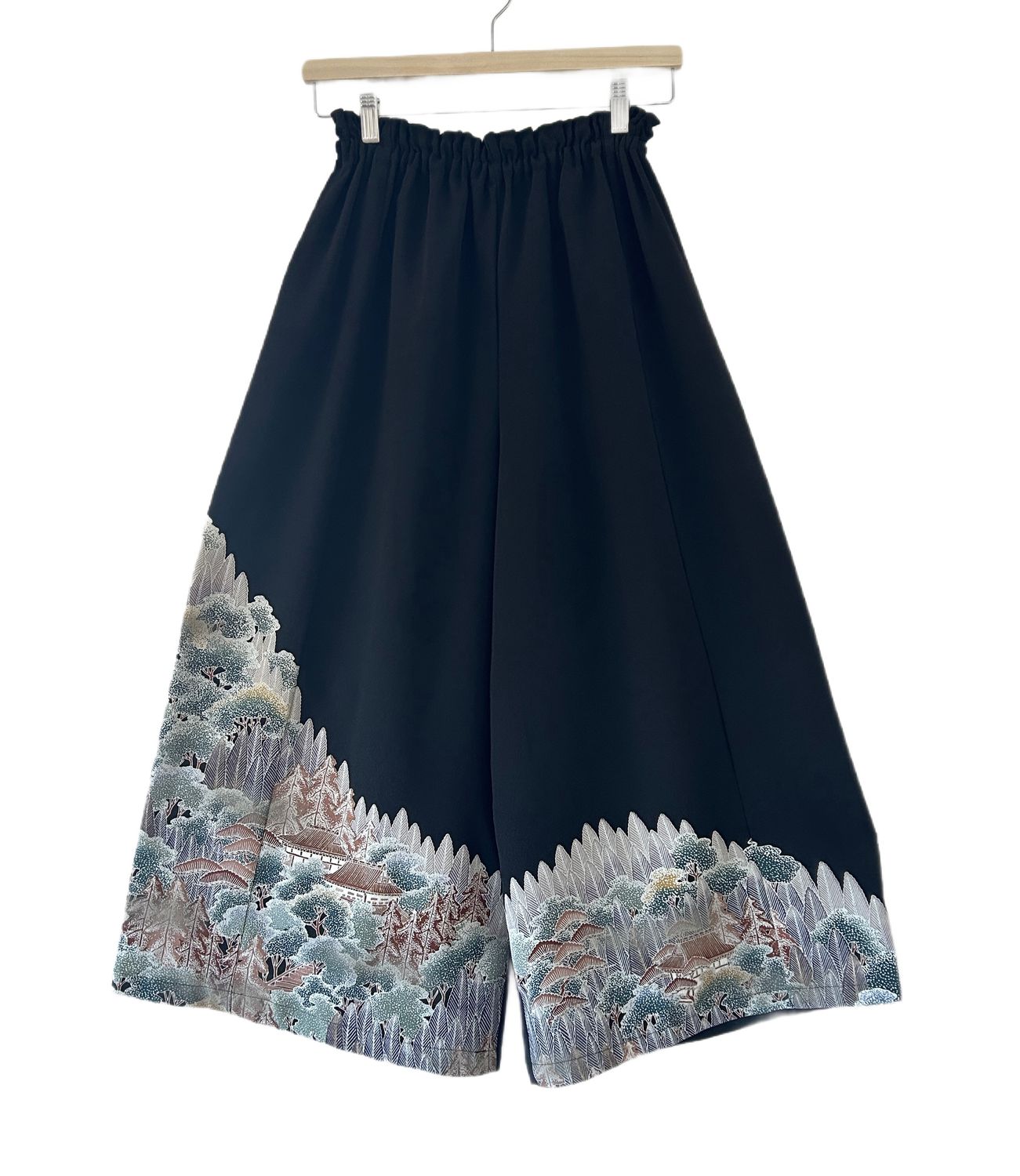 Upcycled Silk Kimono Pants - Winter at Mountain Temple