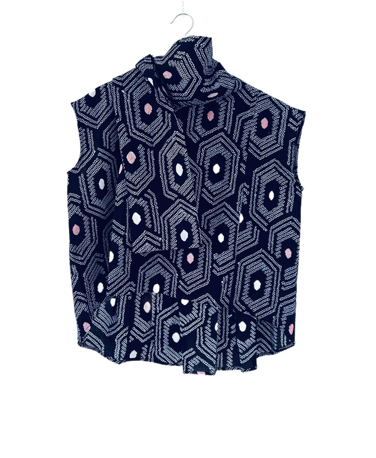 Arimatsu Shibori French Sleeve Cotton Top &amp; Scarf