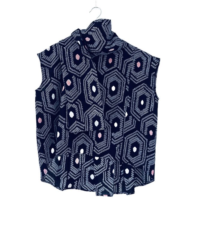 Arimatsu Shibori French Sleeve Cotton Top &amp; Scarf