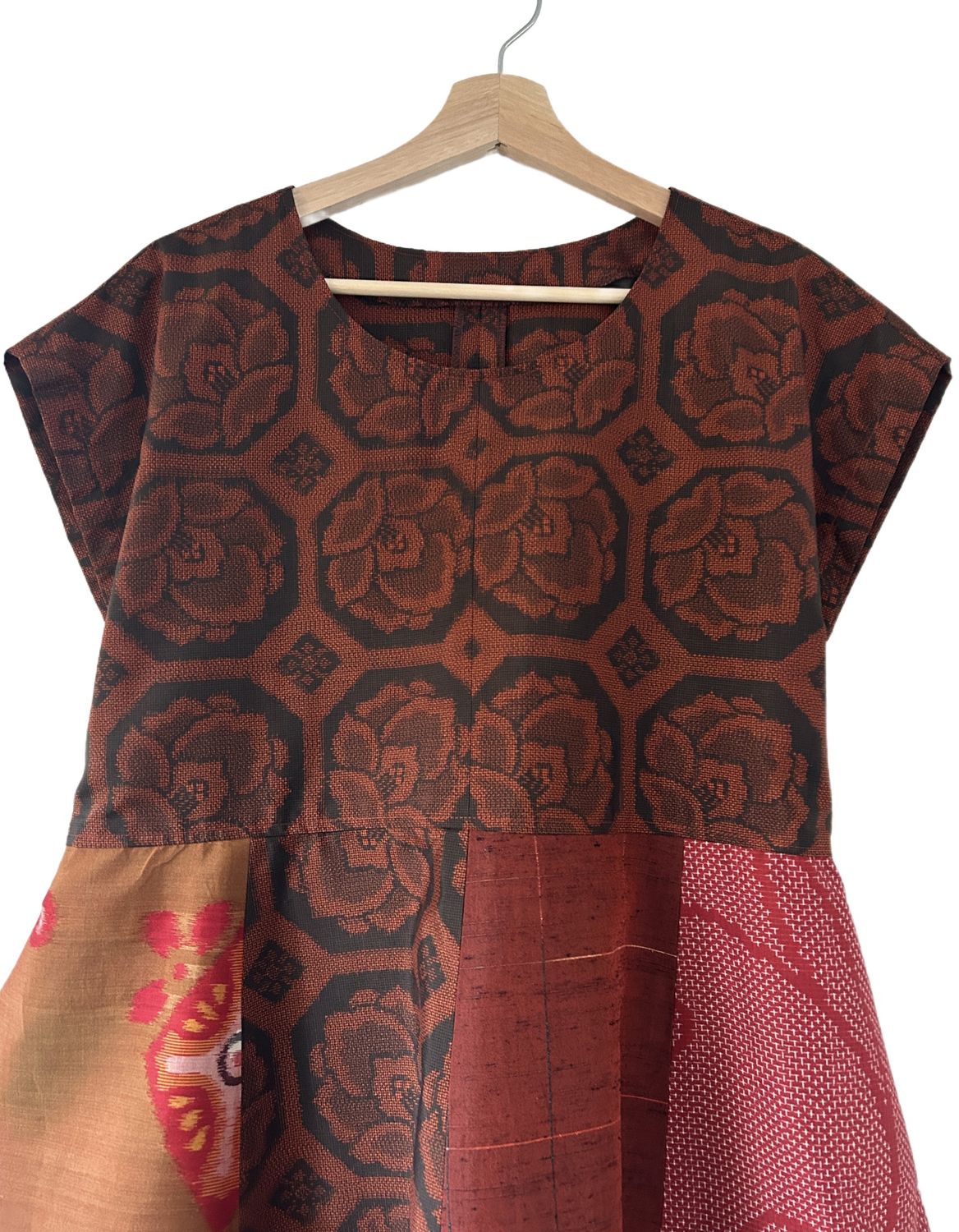 Upcycled  Oshima Silk Panel Dress - Orange