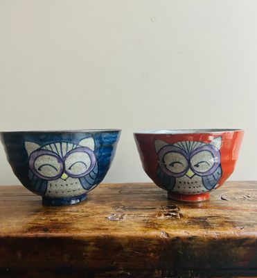 Hasami Ware Hand-painted Owl Bowl - Two Colours