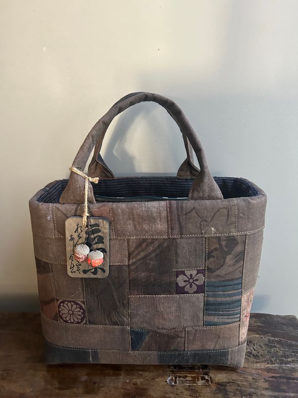 Bamboo Basket Bag Wrapped in Persimmon Cotton