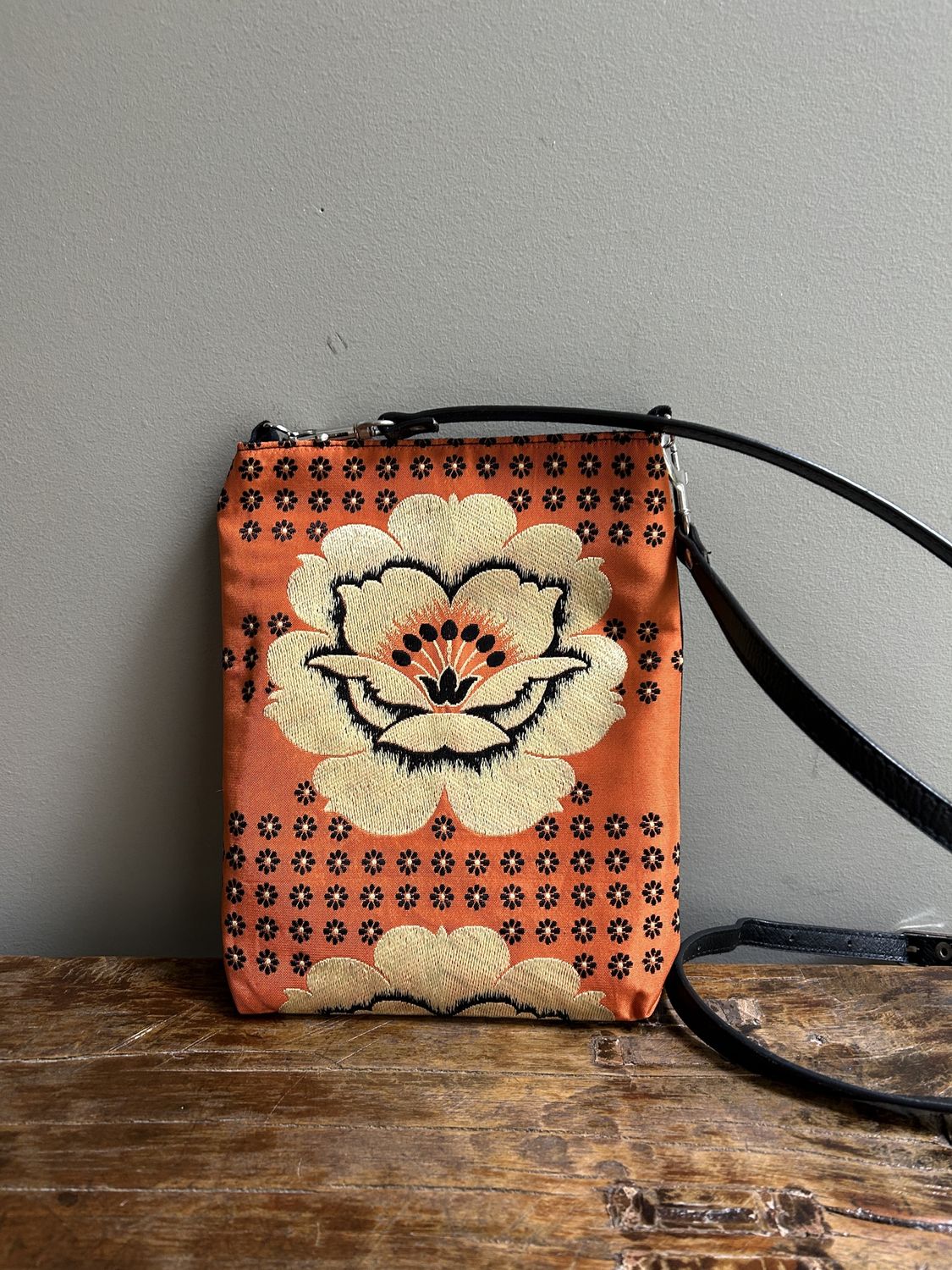 Upcycled Obi Sash Pochette - Orange/Peony