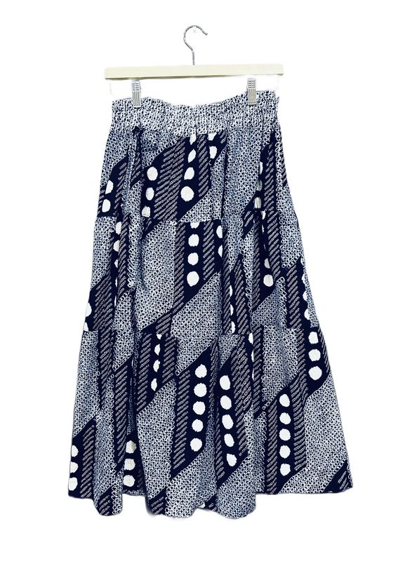 Arimatsu Tie Dye Cotton Tiered Skirt - Indigo/Pink