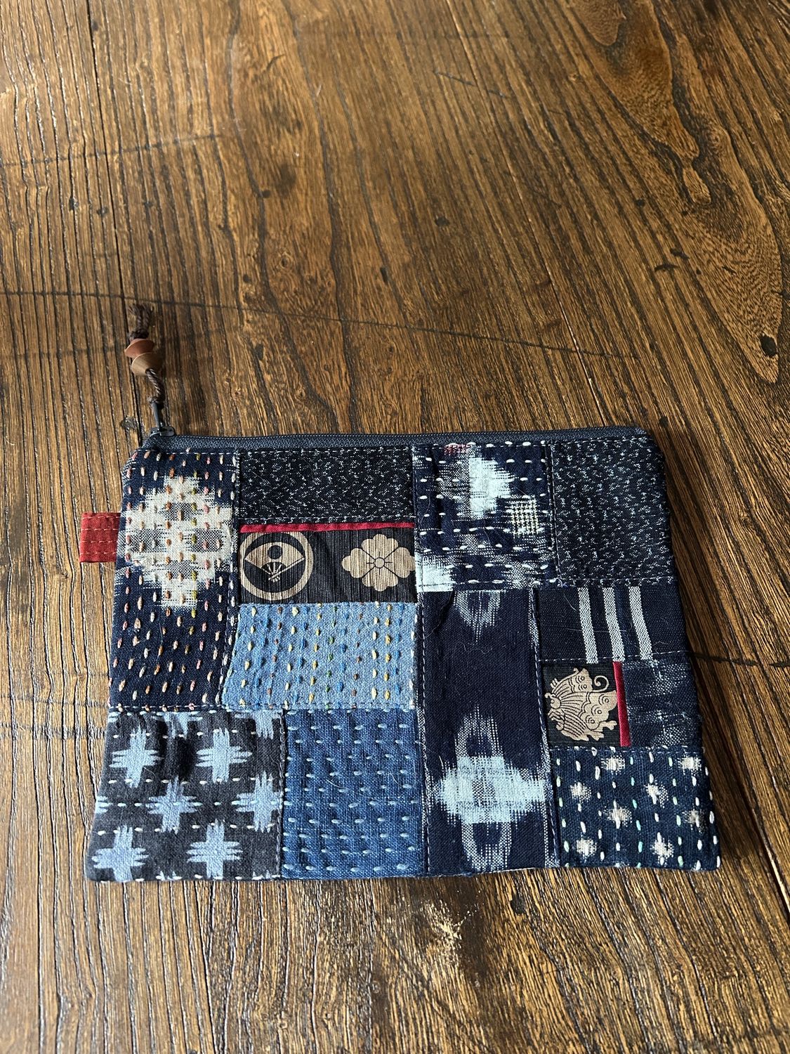 Vintage Kasuri Cotton Patchwork Pouch withh Ssashiko Stitching 2