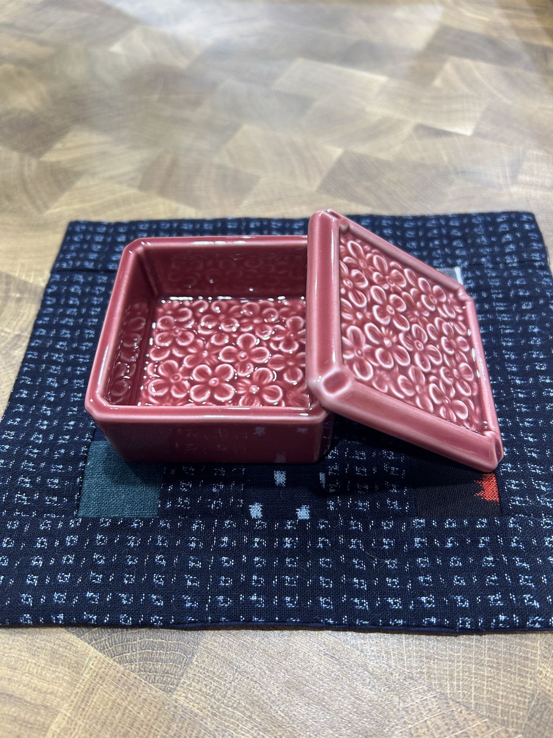 Mino Ware Pottery Box  - Red
