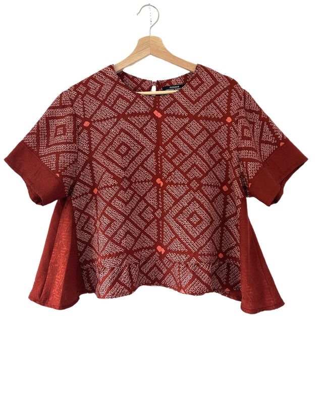 Shibori Dyed Red Silk Top