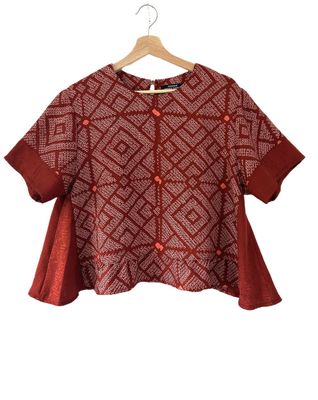 Shibori Dyed Red Silk Top