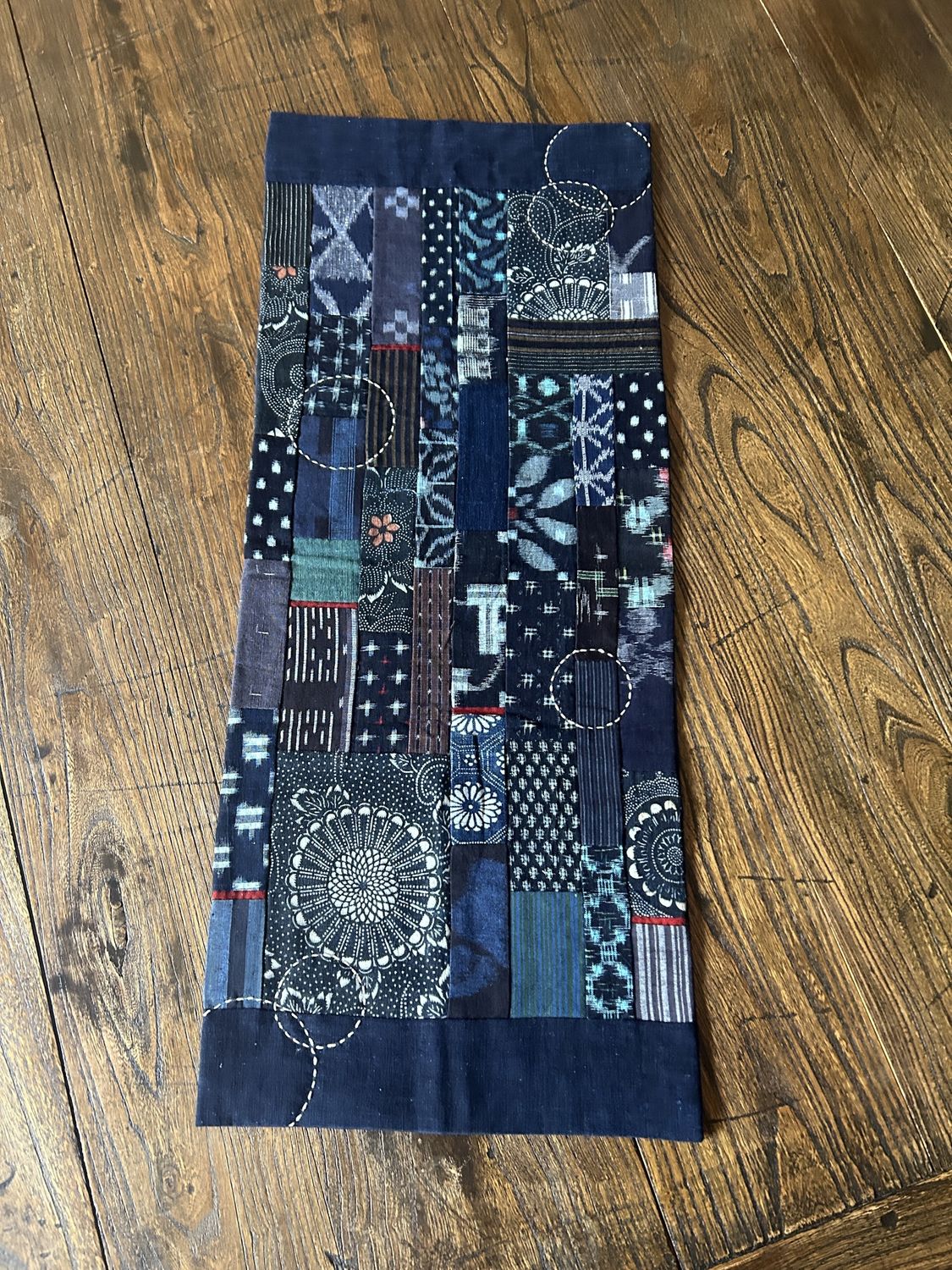 Vintage Kasuri Cotton Table Runner/Tapestry with Sachiko Stitching 1