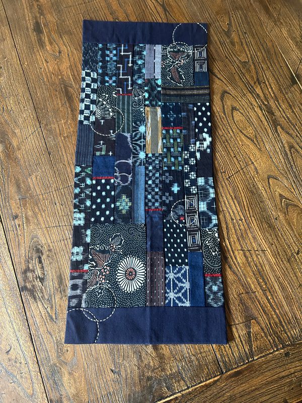 Vintage Kasuri Cotton Patchwork Table Runner/Tapestry with Sashiko Stitching 2