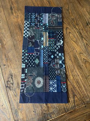 Vintage Kasuri Cotton Patchwork Table Runner/Tapestry with Sashiko Stitching 2